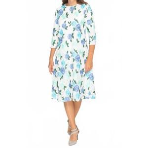NEW KMW floral a-line midi dress in blue/ white